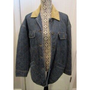 Vintage Y2K DKNY Denim Jean Jacket Quilted Shacket Corduroy Collar Womens Size M